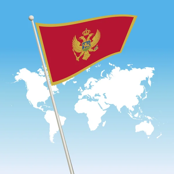 Размахивание флагом Черногории на флагштоке — стоковый вектор