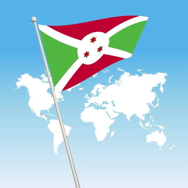 Vlající vlajka Burundi upevnění na stožár — Stockový vektor