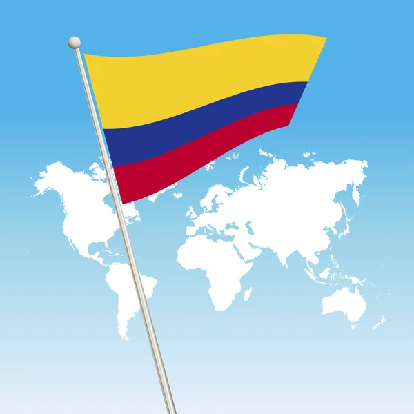 Agitar la bandera de Colombia sujetar en un asta de la bandera — Archivo Imágenes Vectoriales