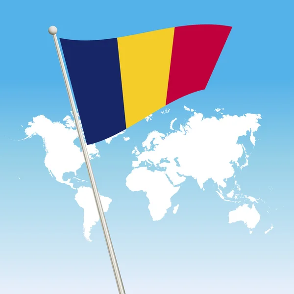 Viftande Tchads flagga fäst på en flaggstång — Stock vektor