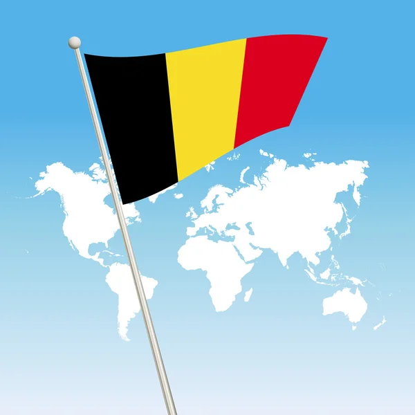 Ondeando bandera de Bélgica sujetar en un asta de la bandera — Vector de stock