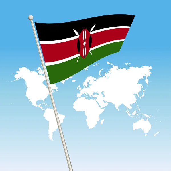 Agitant le drapeau du Kenya attachez-vous sur un mât de drapeau — Image vectorielle