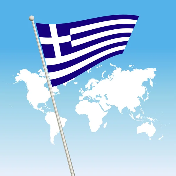 Macha flagą Grecji zapiąć na masztem — Wektor stockowy