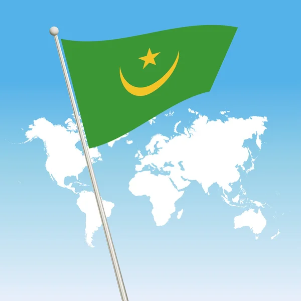 Acenando Mauritânia Bandeira prenda em um mastro de bandeira — Vetor de Stock