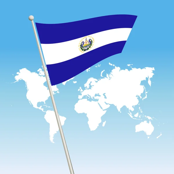 Agitant le drapeau du Salvador attachez-vous sur un mât de drapeau — Image vectorielle