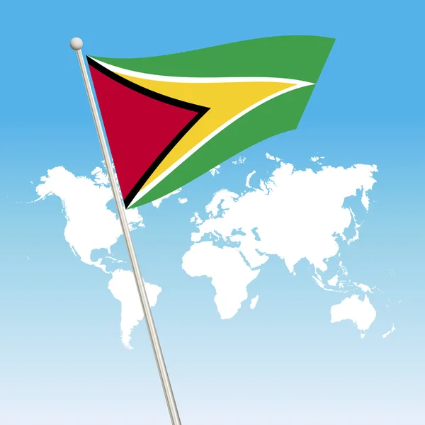 Wapperende vlag van Guyana vastmaken op een vlaggenmast — Stockvector