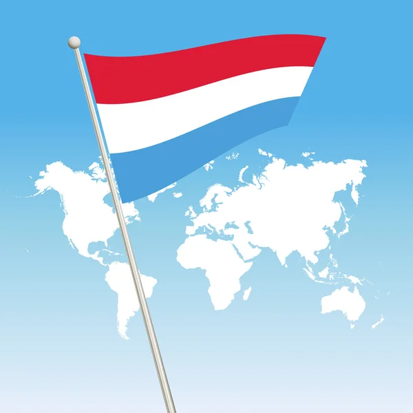 Hullámzó Luxemburg zászló rögzítse a a zászlórúd — Stock Vector