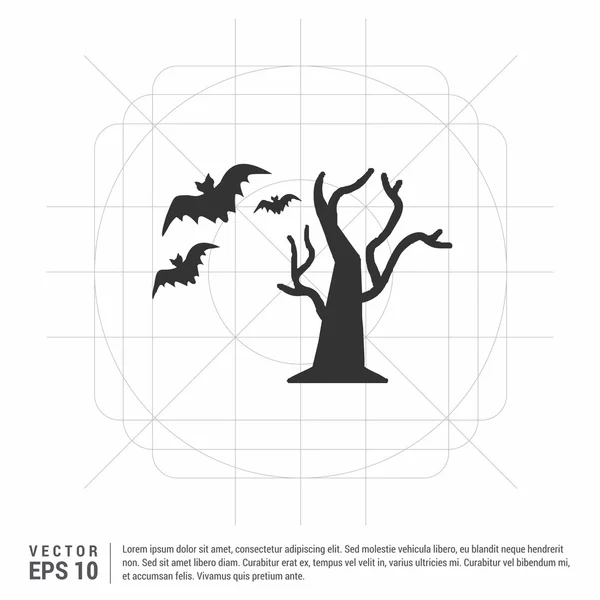 Arbre halloween et chauve-souris icône — Image vectorielle