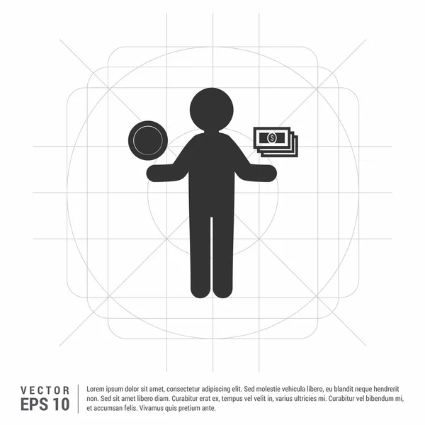 동전과 달러를 들고 남자 아이콘. — 스톡 벡터