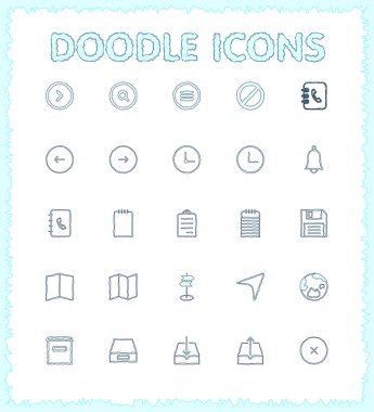 Doodle web ve mobil Icon set.