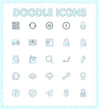 Doodle web ve mobil Icon set.