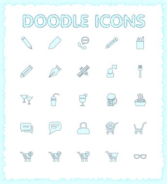 Doodle web ve mobil Icon set.