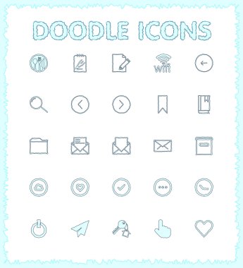Doodle web ve mobil Icon set.