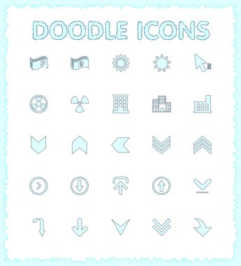 Doodle web ve mobil Icon set. 