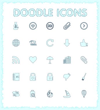 Doodle web ve mobil Icon set.