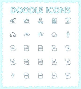 Doodle web ve mobil Icon set.