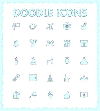 Doodle web ve mobil Icon set. 