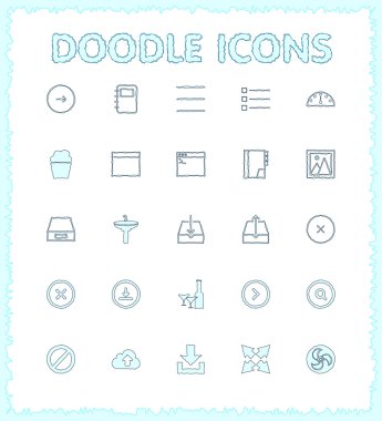 Doodle web ve mobil Icon set.