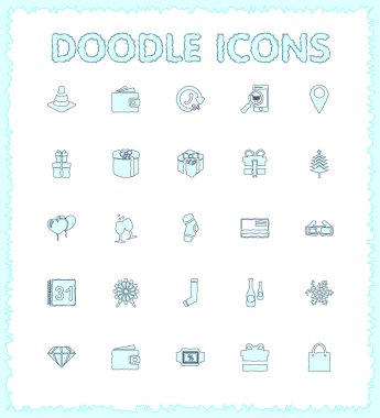 Doodle web ve mobil Icon set.