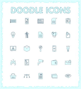 Doodle web ve mobil Icon set.