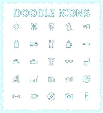 Doodle web ve mobil Icon set.