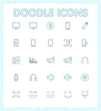 Doodle web ve mobil Icon set.