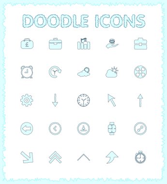 Doodle web ve mobil Icon set. 