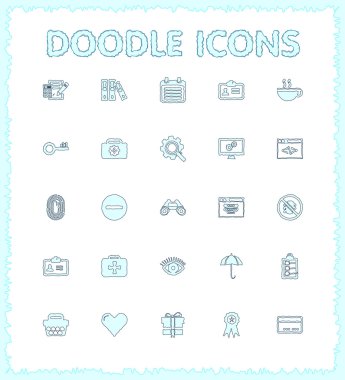 Doodle web ve mobil Icon set.