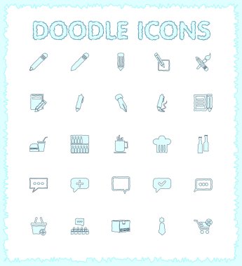 Doodle web ve mobil Icon set.