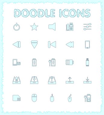 Doodle web ve mobil Icon set.