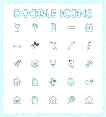Doodle web ve mobil Icon set.