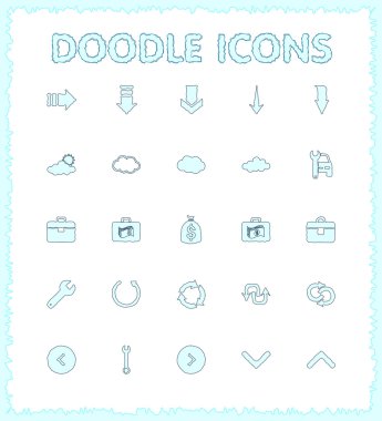 Doodle web ve mobil Icon set. 