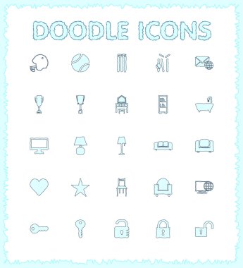 Doodle web ve mobil Icon set.