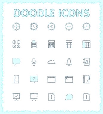 Doodle web ve mobil Icon set.