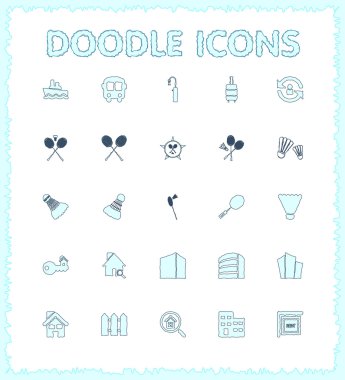 Doodle web ve mobil Icon set.