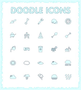 Doodle web ve mobil Icon set. 