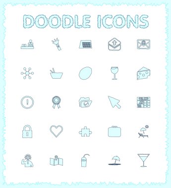 Doodle web ve mobil Icon set. 