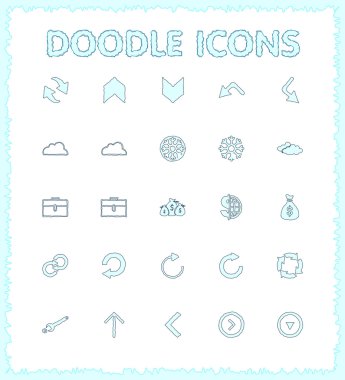 Doodle web ve mobil Icon set. 