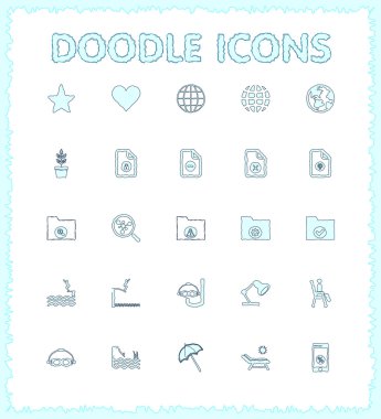 Doodle web ve mobil Icon set.
