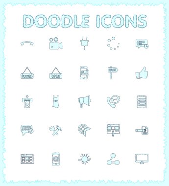 Doodle web ve mobil Icon set.