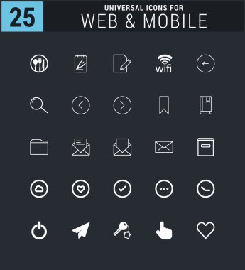 25 Evrensel ağ ve mobil simge seti.