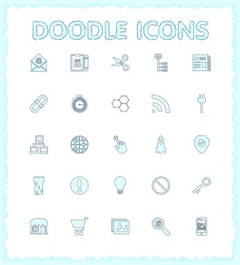Doodle web ve mobil Icon set.