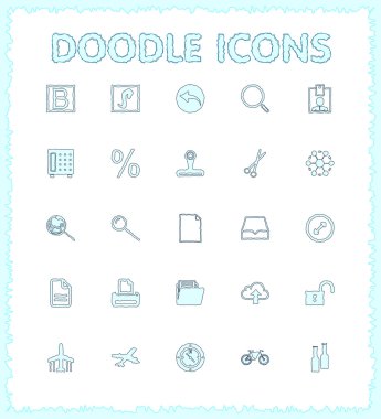 Doodle web ve mobil Icon set. 