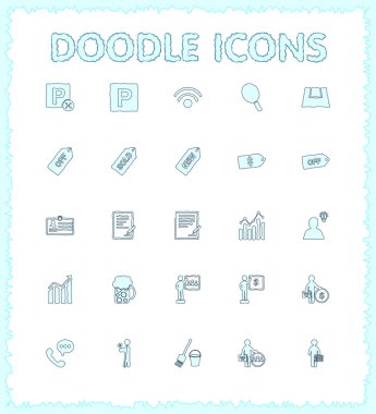 Doodle web ve mobil Icon set.