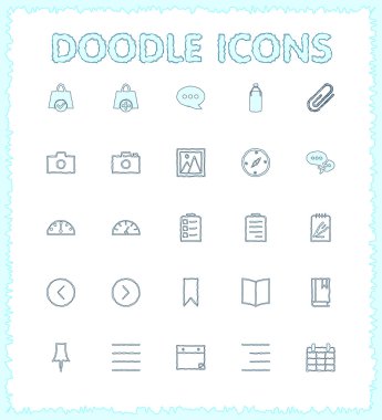 Doodle web ve mobil Icon set.