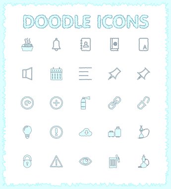 Doodle web ve mobil Icon set.
