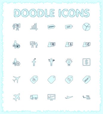 Doodle web ve mobil Icon set. 
