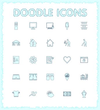 Doodle web ve mobil Icon set.