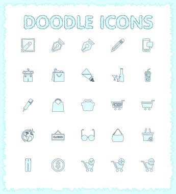 Doodle web ve mobil Icon set.