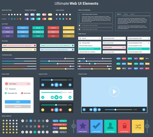 Últimos elementos de interfaz de usuario web oscura — Vector de stock